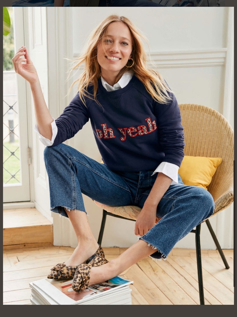 Boden Navy 'oh yeah' Graphic Sweatshirt Pullover Size XL